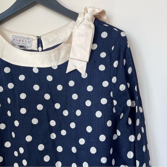 Vintage Adrianne Papell Polka Dot Dress – Navy & Cream - Picture 7 of 16